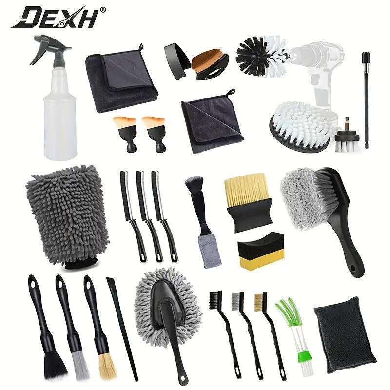 28-Piece Car Detailing Kit Car Detailing Dust Brush Set Auto Detailing Drill Brush Set Car Detailing Brushes Car Accessories Car Detailing Tool Kit Suitable for Interior Exterior Wheels Windshieldcar Wash Accessories