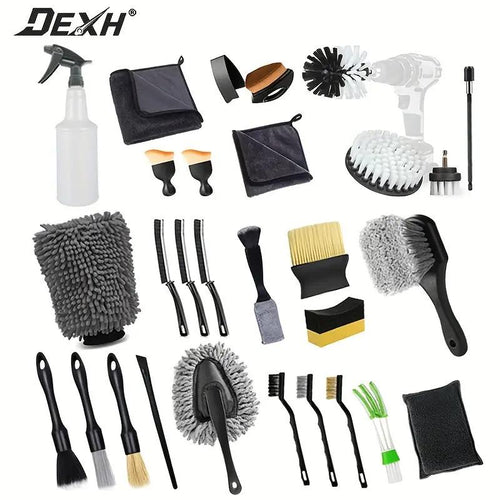 28-Piece Car Detailing Kit Car Detailing Dust Brush Set Auto Detailing Drill Brush Set Car Detailing Brushes Car Accessories Car Detailing Tool Kit Suitable for Interior Exterior Wheels Windshieldcar Wash Accessories