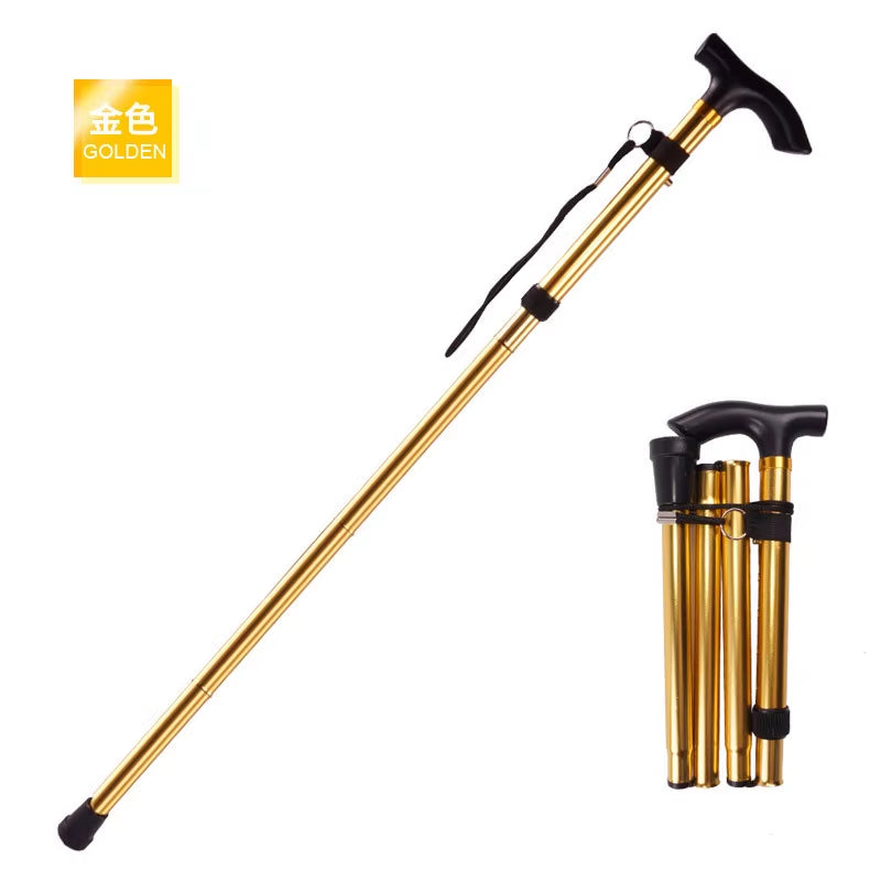 Desert Fox Aluminum Alloy 4-Section Folding Walking Stick Telescopic Trekking Pole Antiskid Walking Stick Elderly Walking Stick