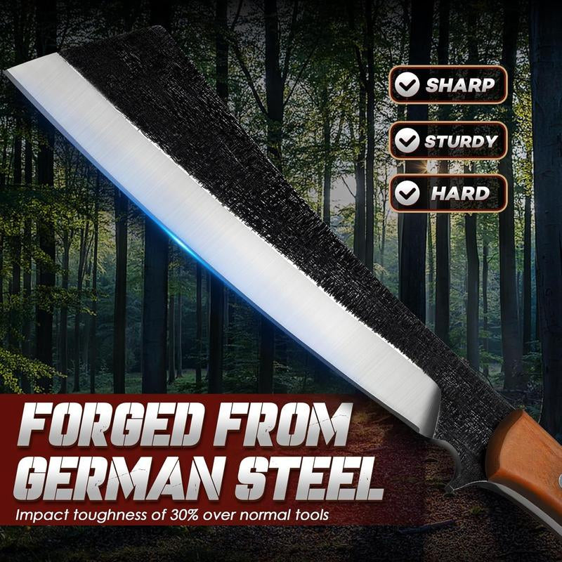 Freelander Big Fruit Knife Japanese Style High Carbon Steel with Red Sandalwood Ergonomic Full Tang Handle and Wood-Leather Sheath — Heavy-Duty Tool for Camping, Gardening,Outdoor,Hiking, and Yard Work Gift Idea for Man,Holiday,Chrismas