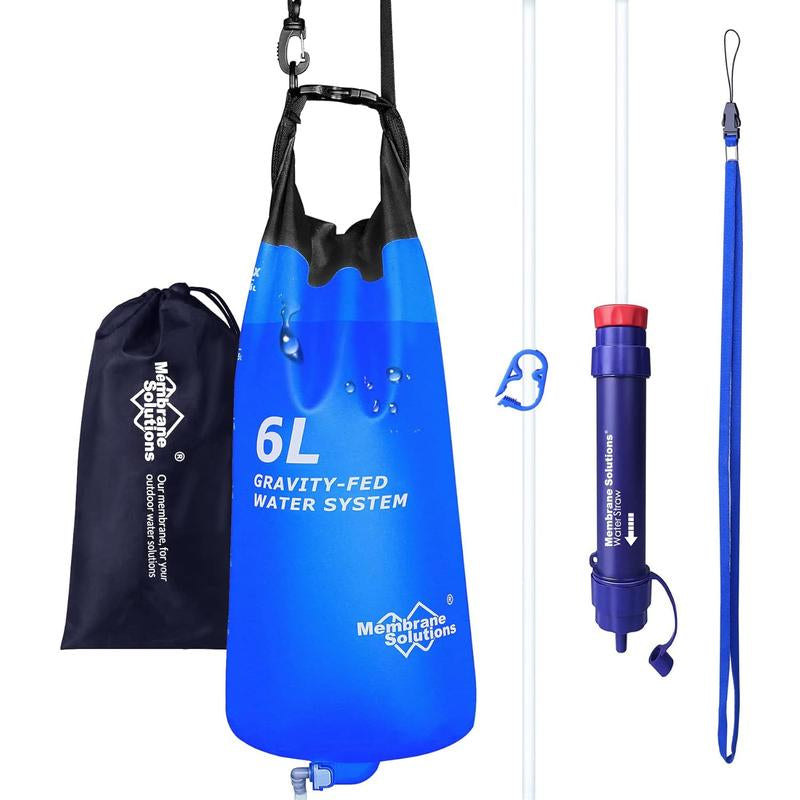 Membrane Solutions 6L Gravity Water Filter 0.1-Micron Versatile Water Purifier Camping with Adjustable Tree Strap Storage Bag
