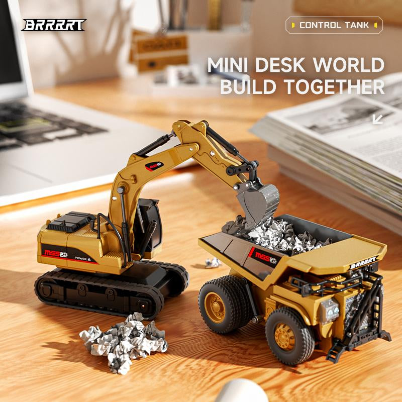 BRRRRT 1/64 Mini Forklift Toy,Remote Control Excavator and Dump Truck Full Proportion Toy Set with Lights and Sounds for Adults Kids Boys and Girls RC Construction Vehicles