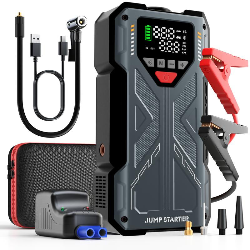 16800Mah [ 5 in 1 Function ] Geeneu Portable Car Jump Starter with Air Compressor 6000A (10.0L Gas, 9.0L Diesel) with 150 PSI Tire Inflator, 12V Car Battery Jump Power with LED Light F6 Portable Jumpstarter Batterycharger Outdoorfun Emergency Lighting