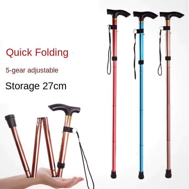Desert Fox Aluminum Alloy 4-Section Folding Walking Stick Telescopic Trekking Pole Antiskid Walking Stick Elderly Walking Stick