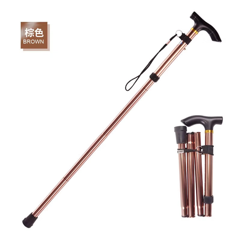 Desert Fox Aluminum Alloy 4-Section Folding Walking Stick Telescopic Trekking Pole Antiskid Walking Stick Elderly Walking Stick