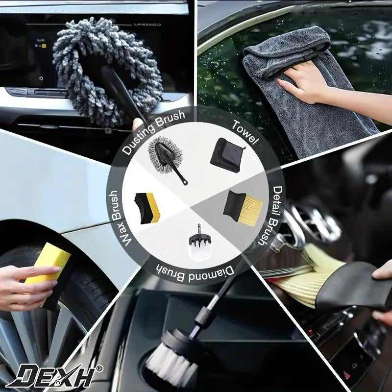 28-Piece Car Detailing Kit Car Detailing Dust Brush Set Auto Detailing Drill Brush Set Car Detailing Brushes Car Accessories Car Detailing Tool Kit Suitable for Interior Exterior Wheels Windshieldcar Wash Accessories