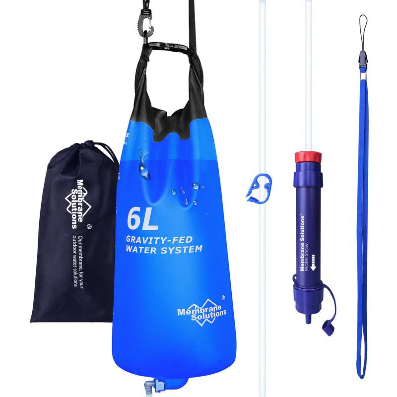 Membrane Solutions 6L Gravity Water Filter 0.1-Micron Versatile Water Purifier Camping with Adjustable Tree Strap Storage Bag