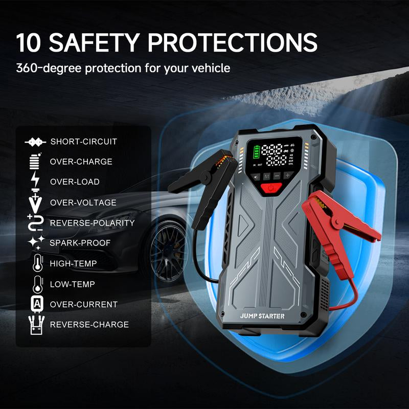 16800Mah [ 5 in 1 Function ] Geeneu Portable Car Jump Starter with Air Compressor 6000A (10.0L Gas, 9.0L Diesel) with 150 PSI Tire Inflator, 12V Car Battery Jump Power with LED Light F6 Portable Jumpstarter Batterycharger Outdoorfun Emergency Lighting